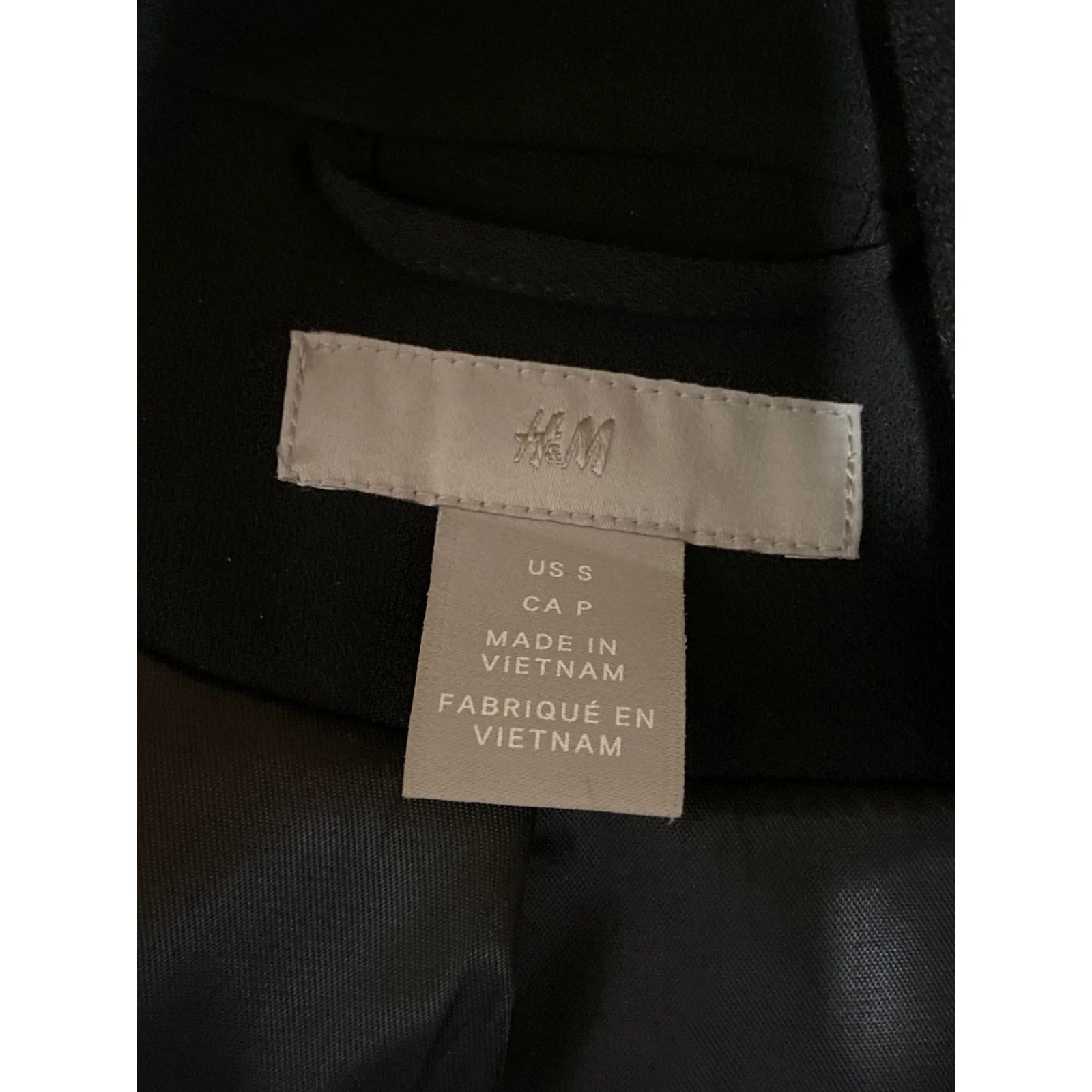 H&M Women's Blue Black Open Front Ruched 3/4 Sleeve Blazer Coat Jacket Size S - Image 3