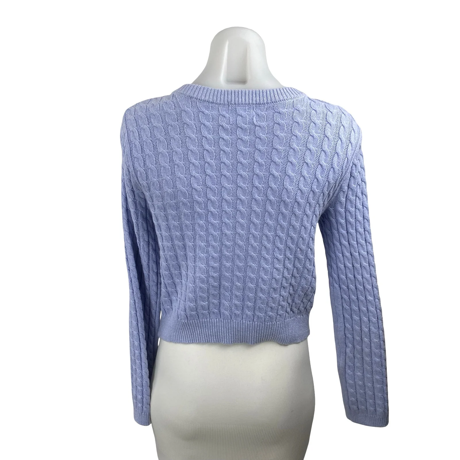 H&M Women's Blue Cable Knit Long Sleeve Button Down Crop Cardigan Sweater Top S - Image 4
