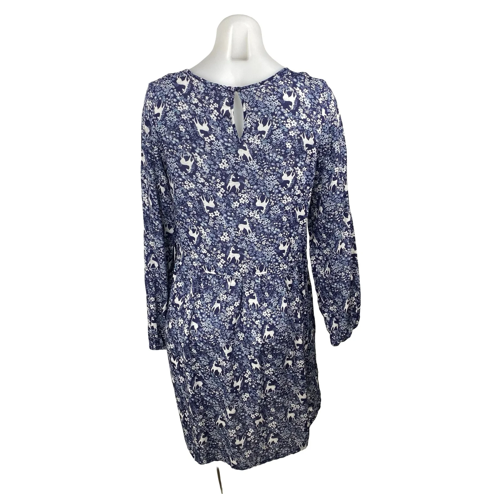 H&M Women's Blue Unicorn Floral Print Long Sleeve Mini Flare A-Line Dress Sz 14 - Image 4