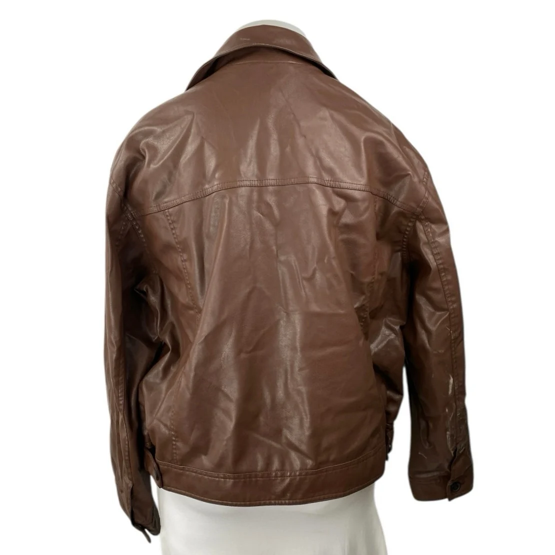 H&M Women's Faux Vegan Leather Collar Long Sleeve Button Down Coat Jacket Top XL - Image 2