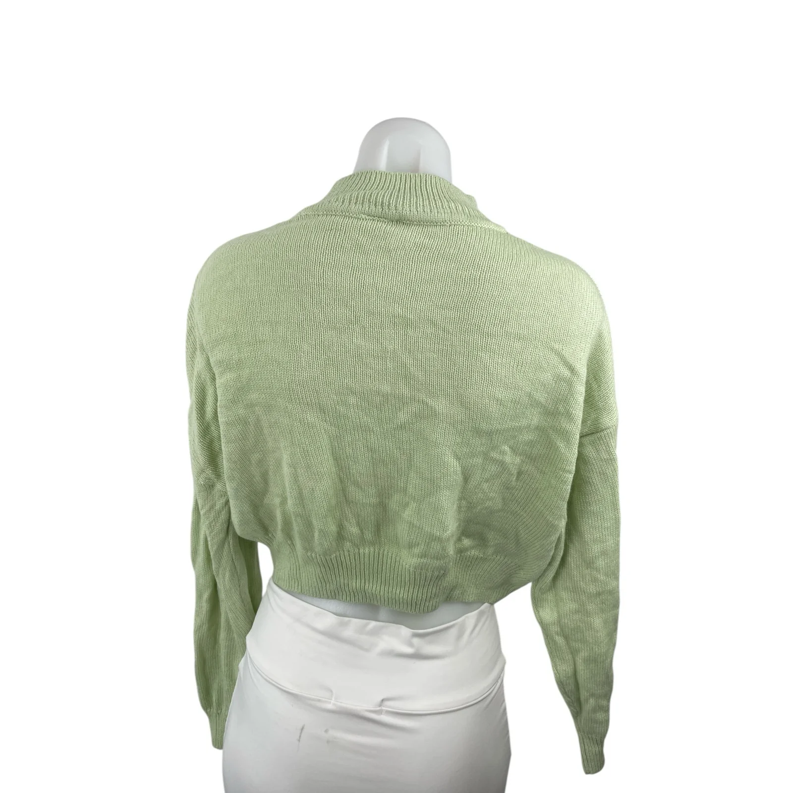 H&M Women's Green Ribbed Knit Long Sleeve Mock Neck Cropped Sweater Top Size S - Image 4