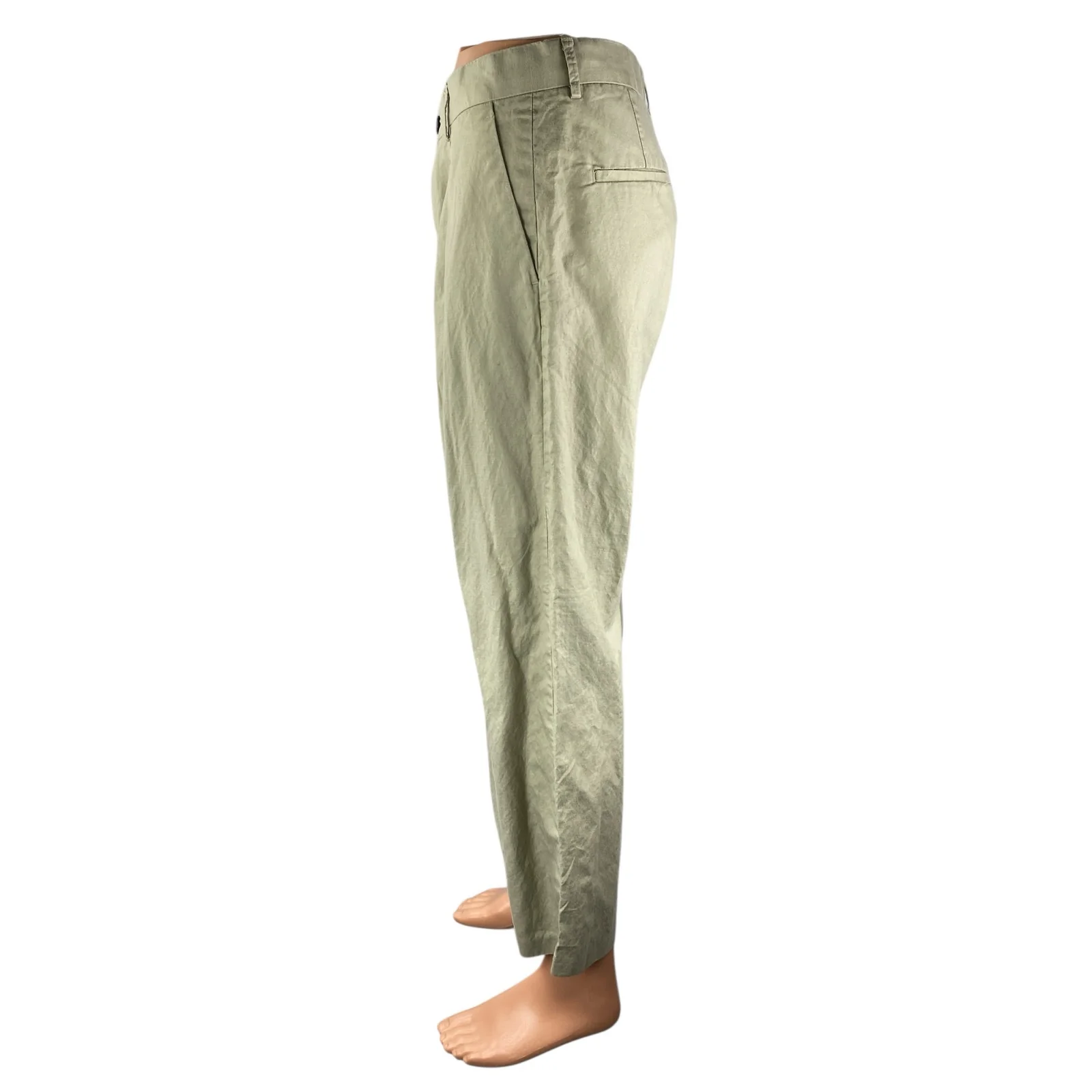 H&M Women's Khaki Linen Pleated Relaxed Straight Chino Trouser Dress Pants Sz 30 - Image 3