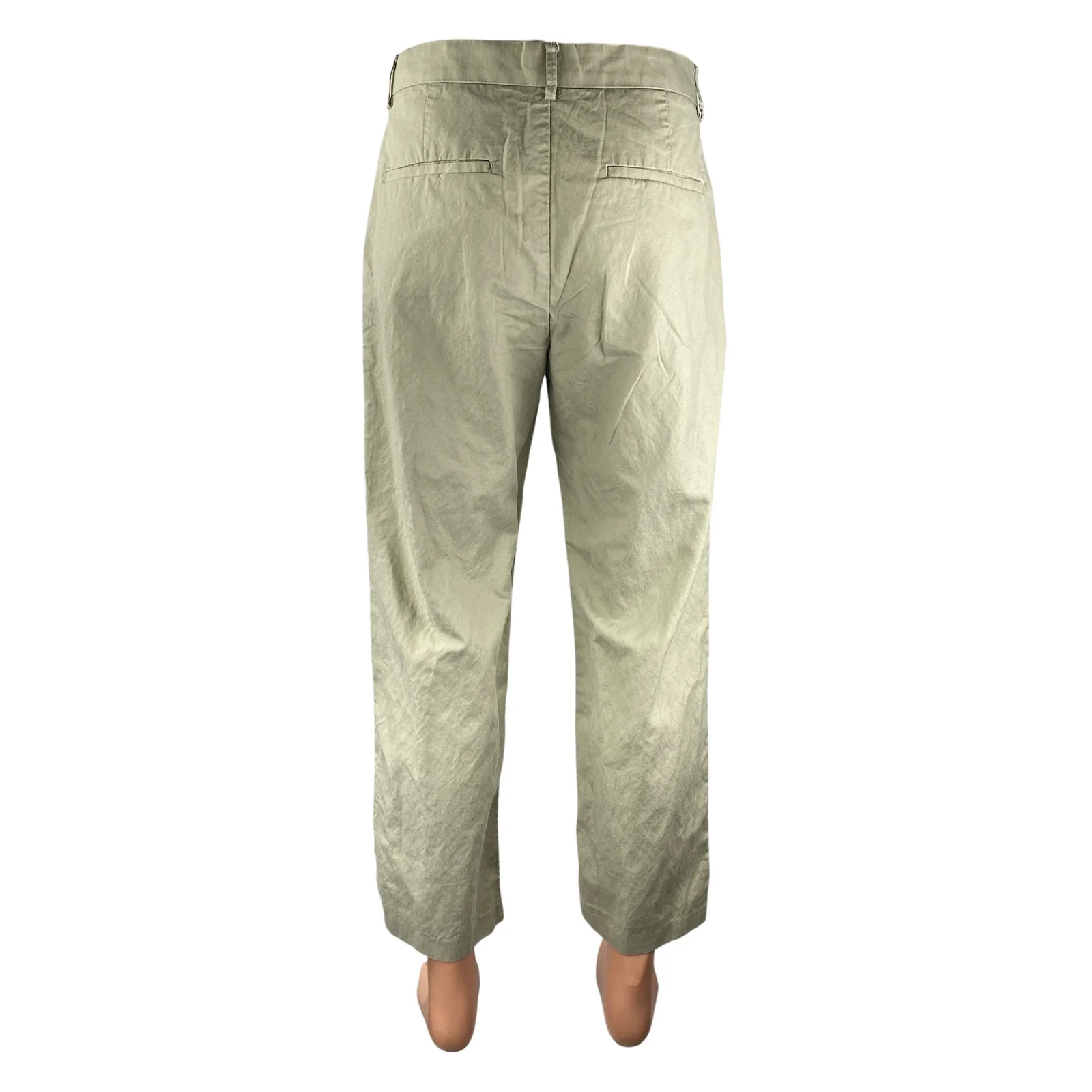 H&M Women's Khaki Linen Pleated Relaxed Straight Chino Trouser Dress Pants Sz 30 - Image 4