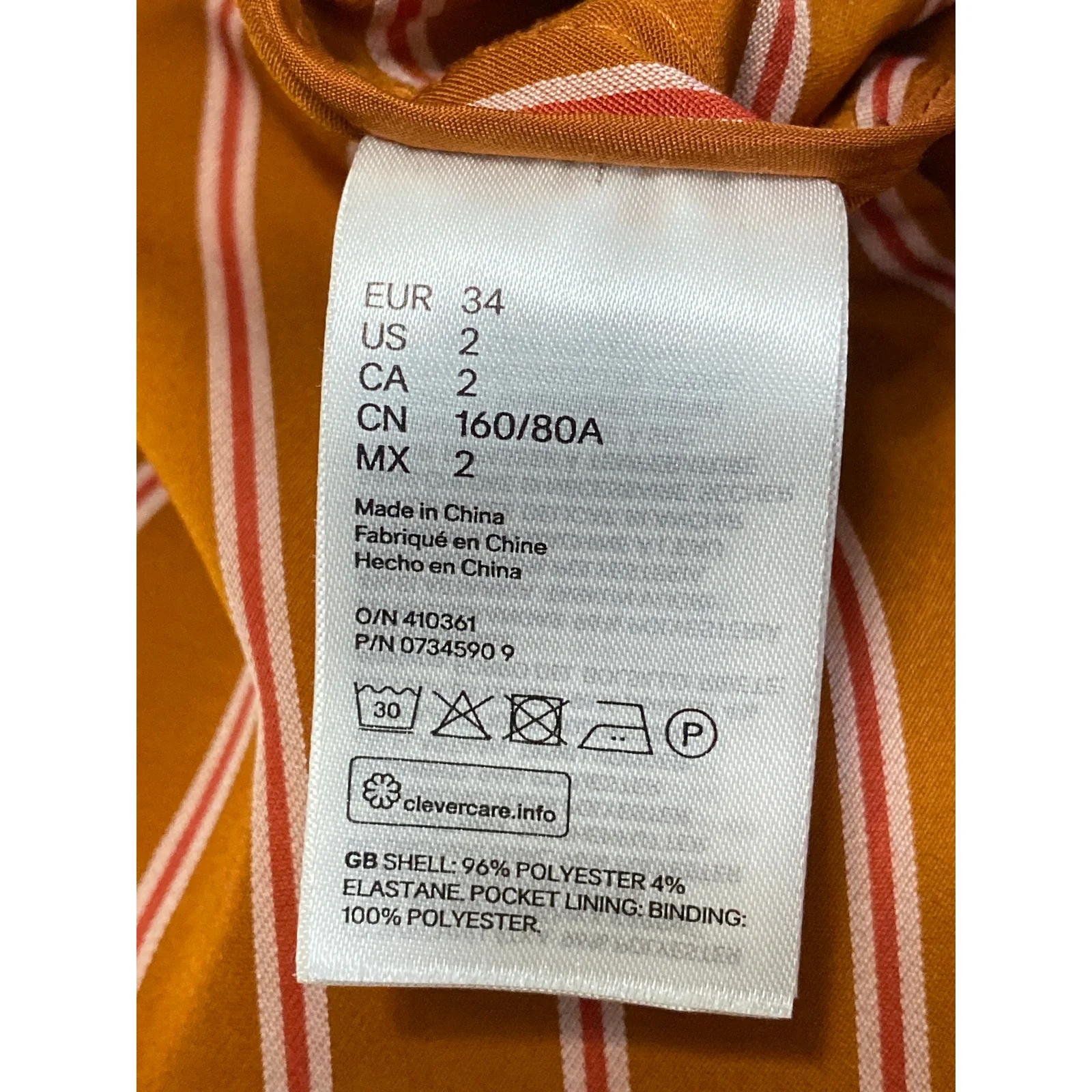 H&M Women's Orange Striped Collared 3/4 Sleeve Midi Kimono Wrap Coat Dress Sz 2 - Image 4
