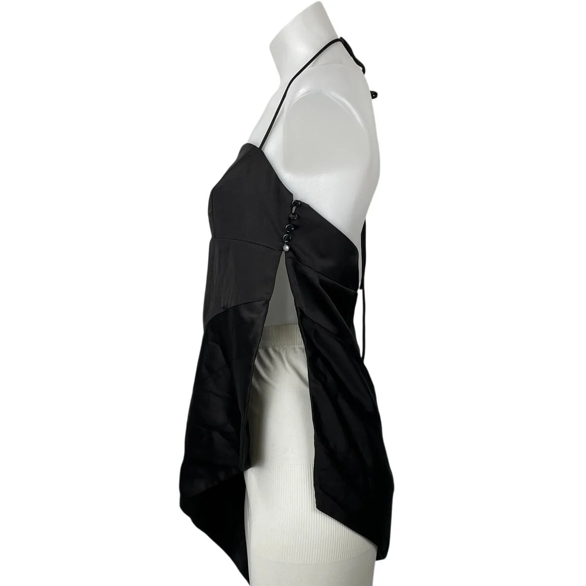 H&M X Lorena Saravia Black Satin Asymmetric Halter Sleeveless Cami Tank Top Sz S - Image 3