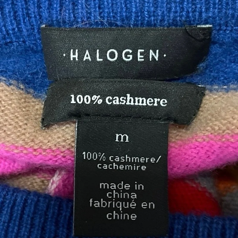Halogen Cashmere Rainbow Striped Crew Neck Pullover Long Sleeve Sweater Top Sz M - Image 3