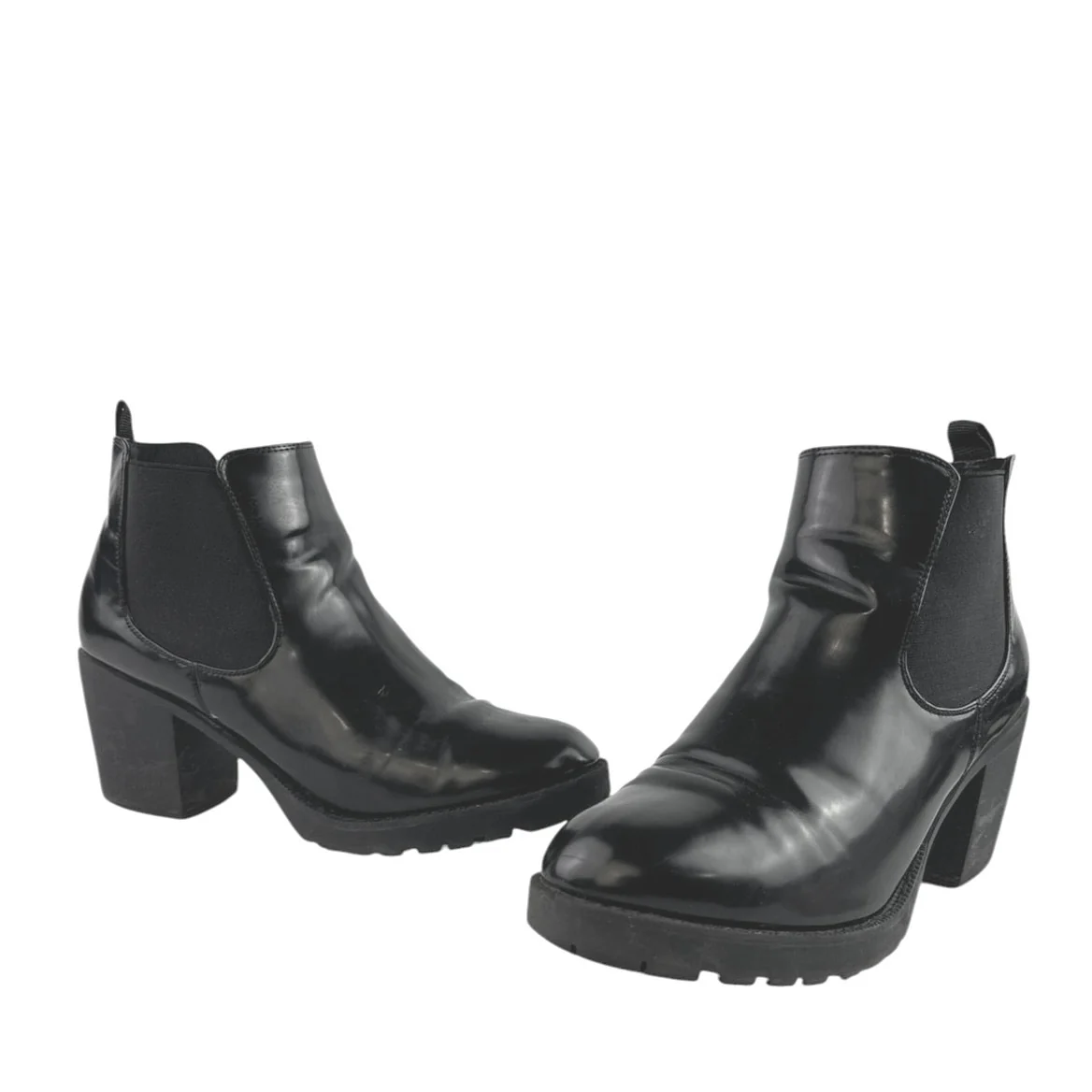 Halston Women's Black Vegan Leather Round Toe Block Heels Chelsea Boots Size 11 - Image 4