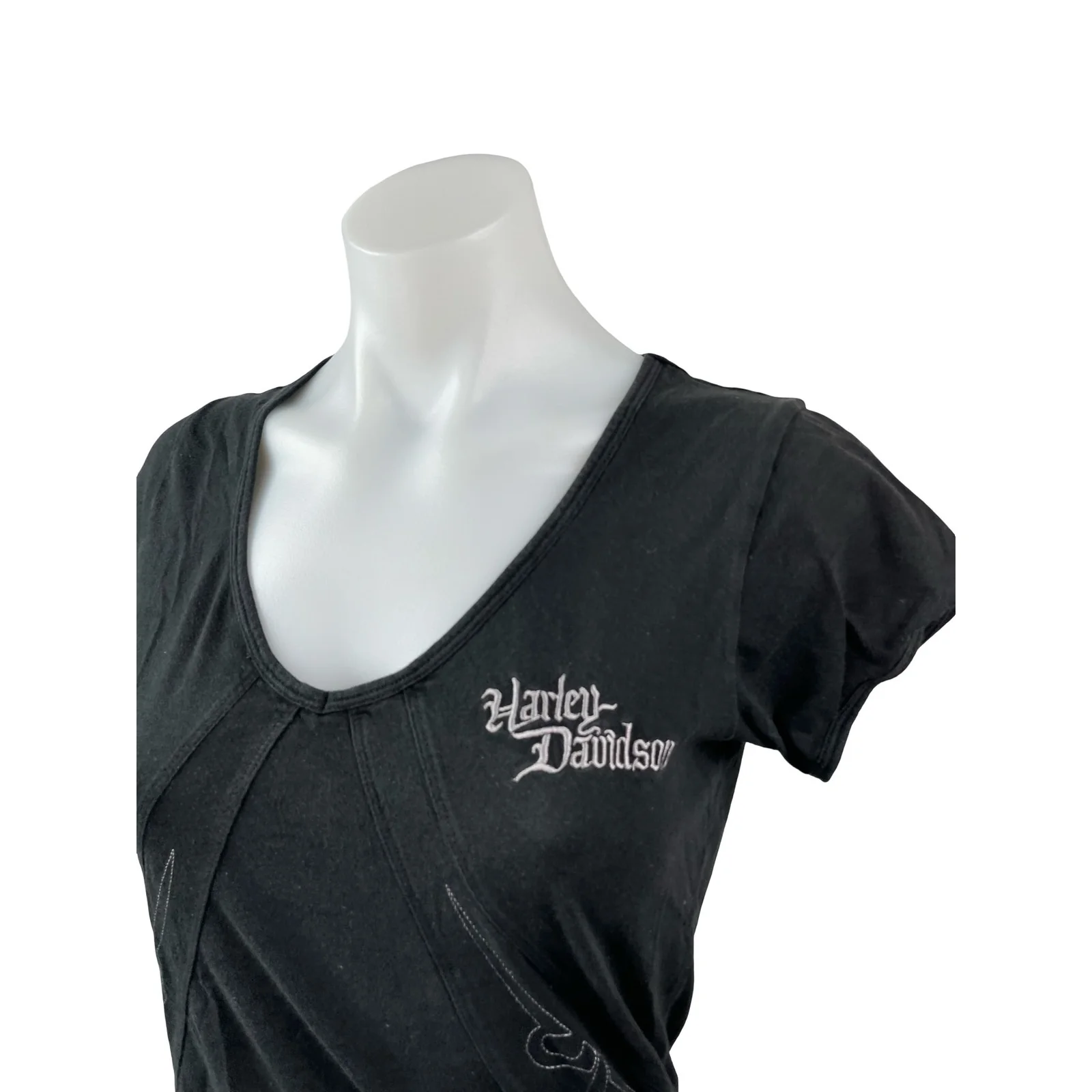 Harley Davidson Women's Black Embroidered Logo Short Sleeve T Shirt Tee Top S - Image 2