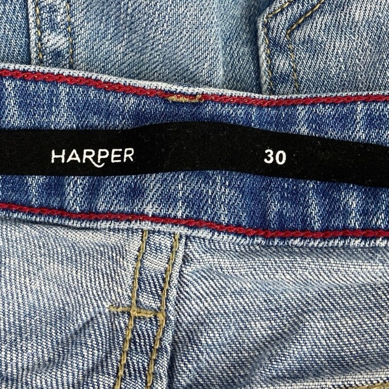Harper Blue Denim High Rise Medium Wash Distressed Frayed Hem Jeans Shorts Sz 30 - Image 3