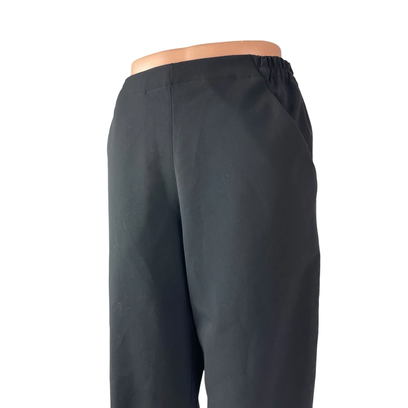 Harvey Faircloth Black High Rise Elastic Waist Straight Trousers Dress Pants M - Image 2