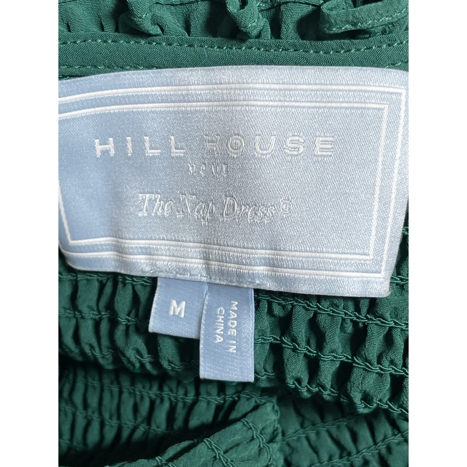 Hill House Home The Louisa Crepe Green Half Sleeve Smocked A Line Midi Dress M - Image 5