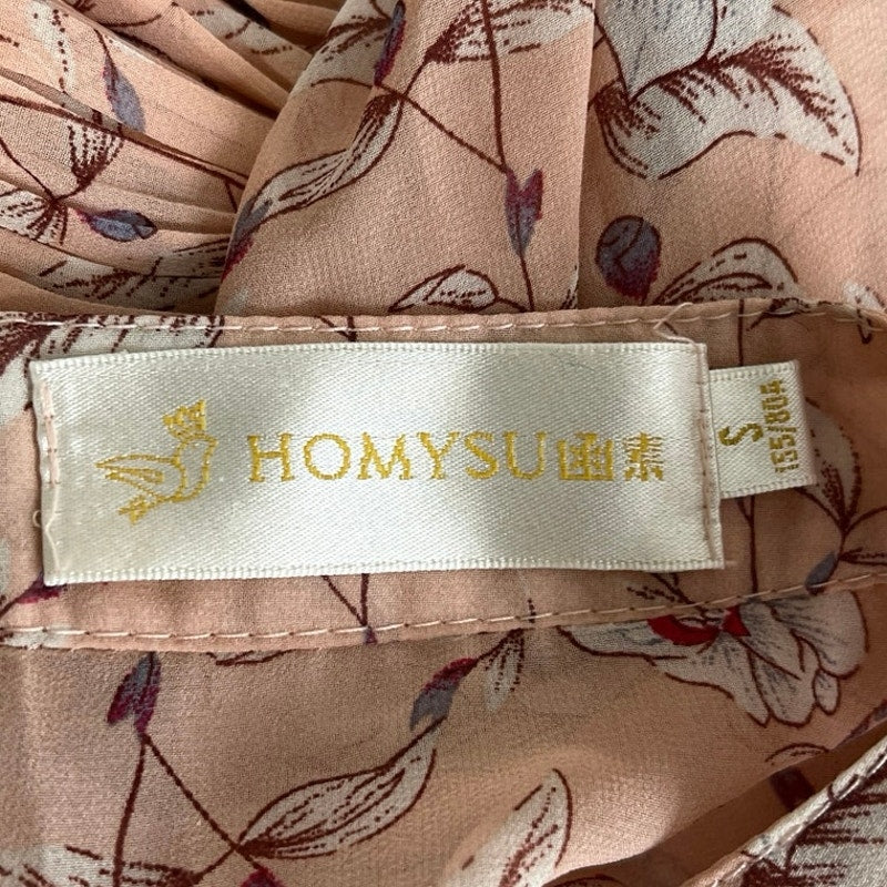 Homysu Women's Pink Floral Pleated 3/4 Sleeve Tie Neck A Line Midi Dress Size S - Image 4
