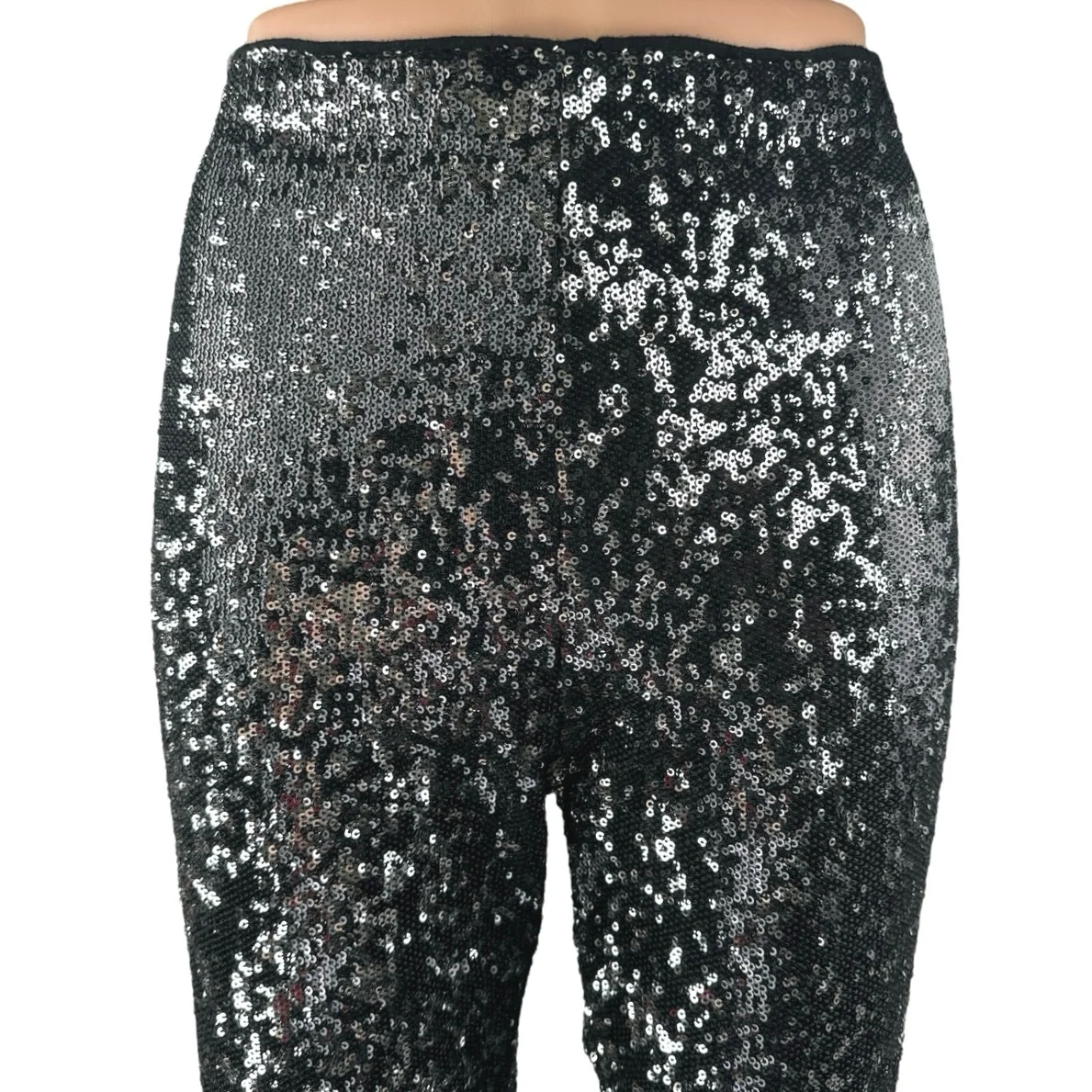 Honey Punch Black Sequin Sparkle High Waisted Skinny Leg Trousers Pants Size M - Image 2