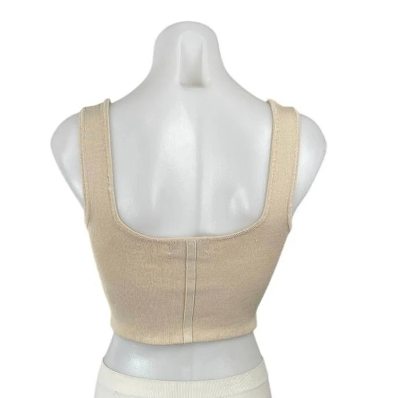 House of Harlow 1960 Beige Knit Sleeveless Square Neck Crop Corset Tank Top XS - Image 4
