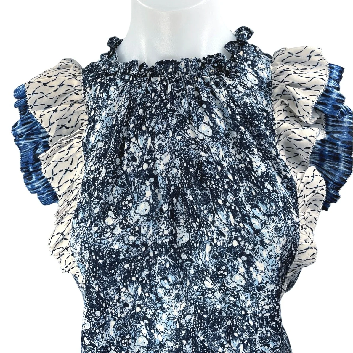 House Of Harlow 1960 Haru Blue Printed Ruffle Flutter Sleeve Blouse Top Size S - Image 3