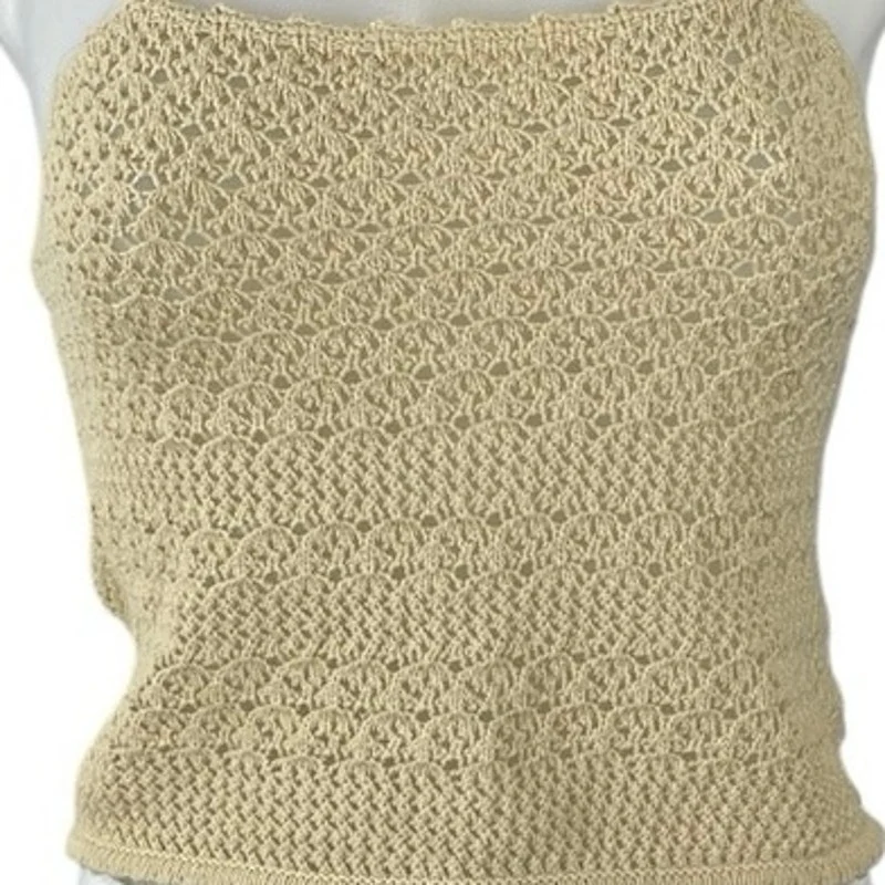 House of Harlow 1960 Womens Cream Crochet Halter Sleeveless Crop Cami Tank Top S - Image 4