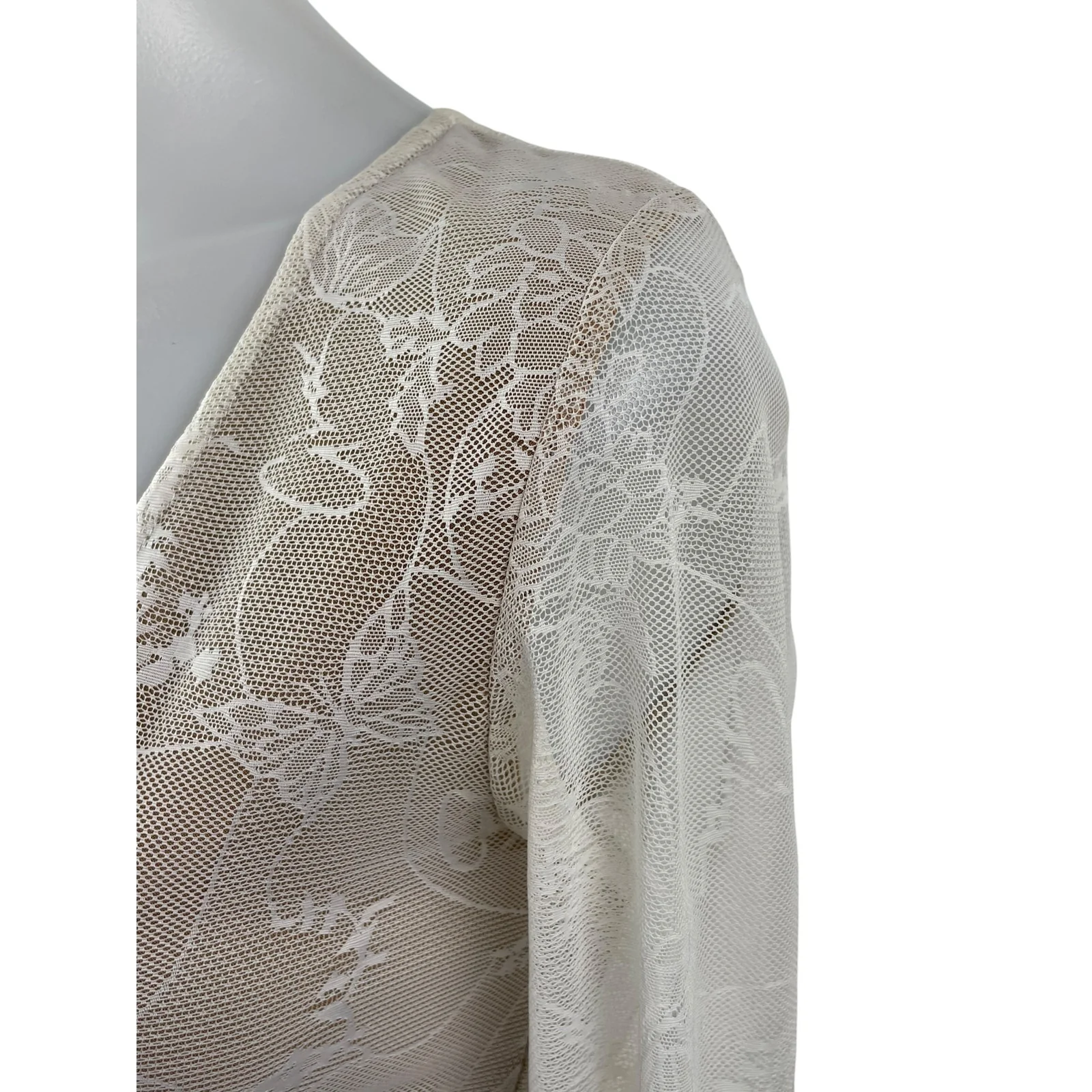 I.AM.GIA Yvette Womens Sheer Mesh Floral Lace V Neck Long Sleeve Blouse Top Sz S - Image 3