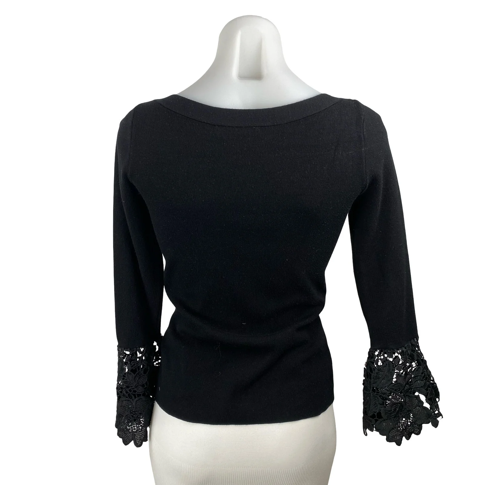 INC International Concepts Black Long Bell Sleeve Floral Lace Blouse Top Size XS - Image 4