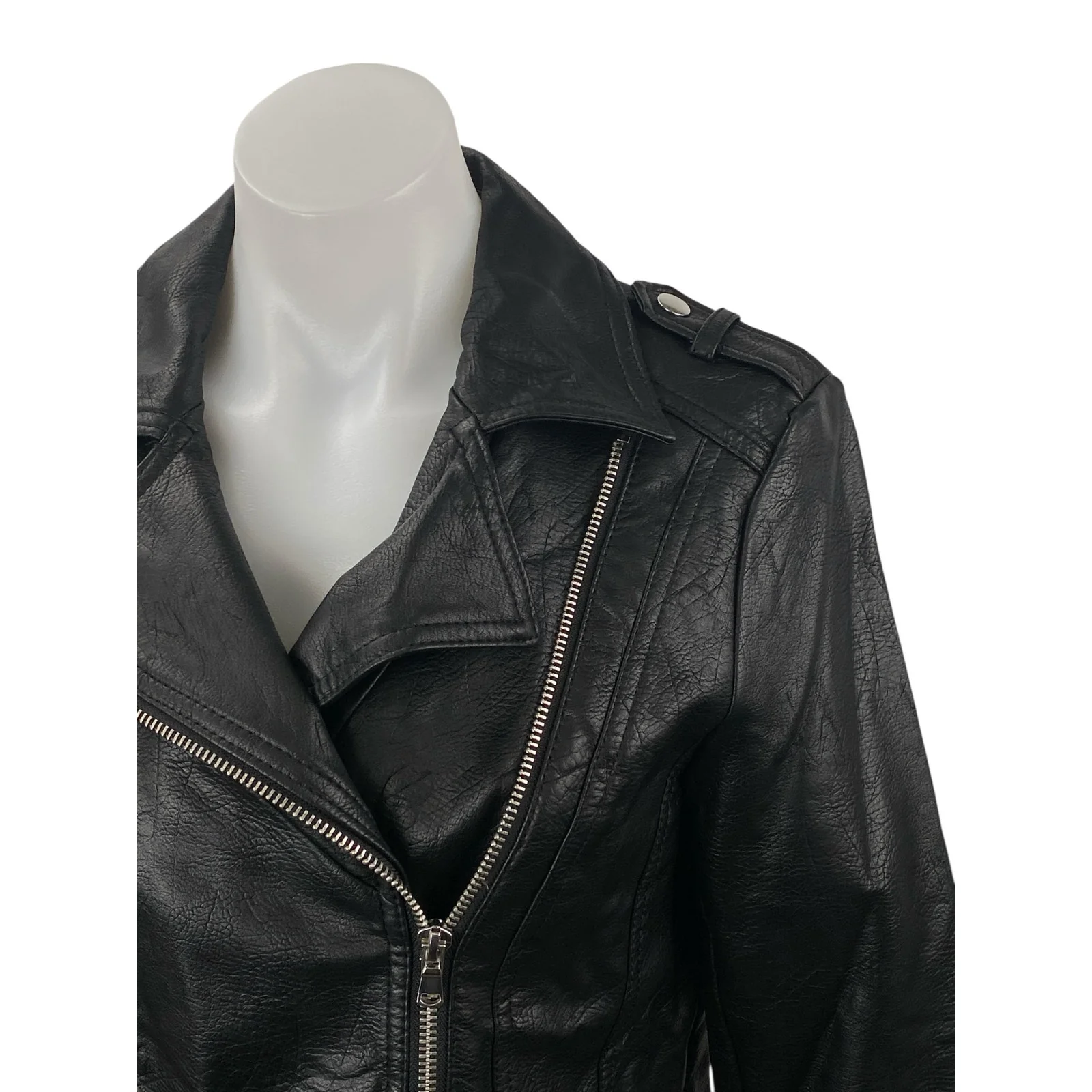 INC International Concepts Womens Black Faux Leather Moto Biker Coat Jacket Sz S - Image 2