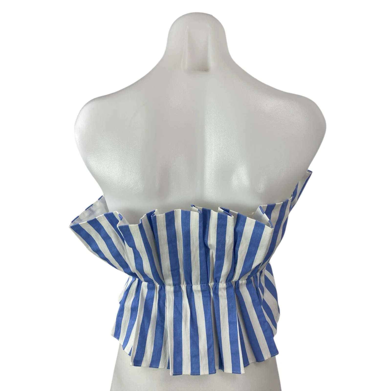 Interstyle Blue White Striped Sleeveless Bandeau Tube Peplum Blouse Top Size S - Image 2