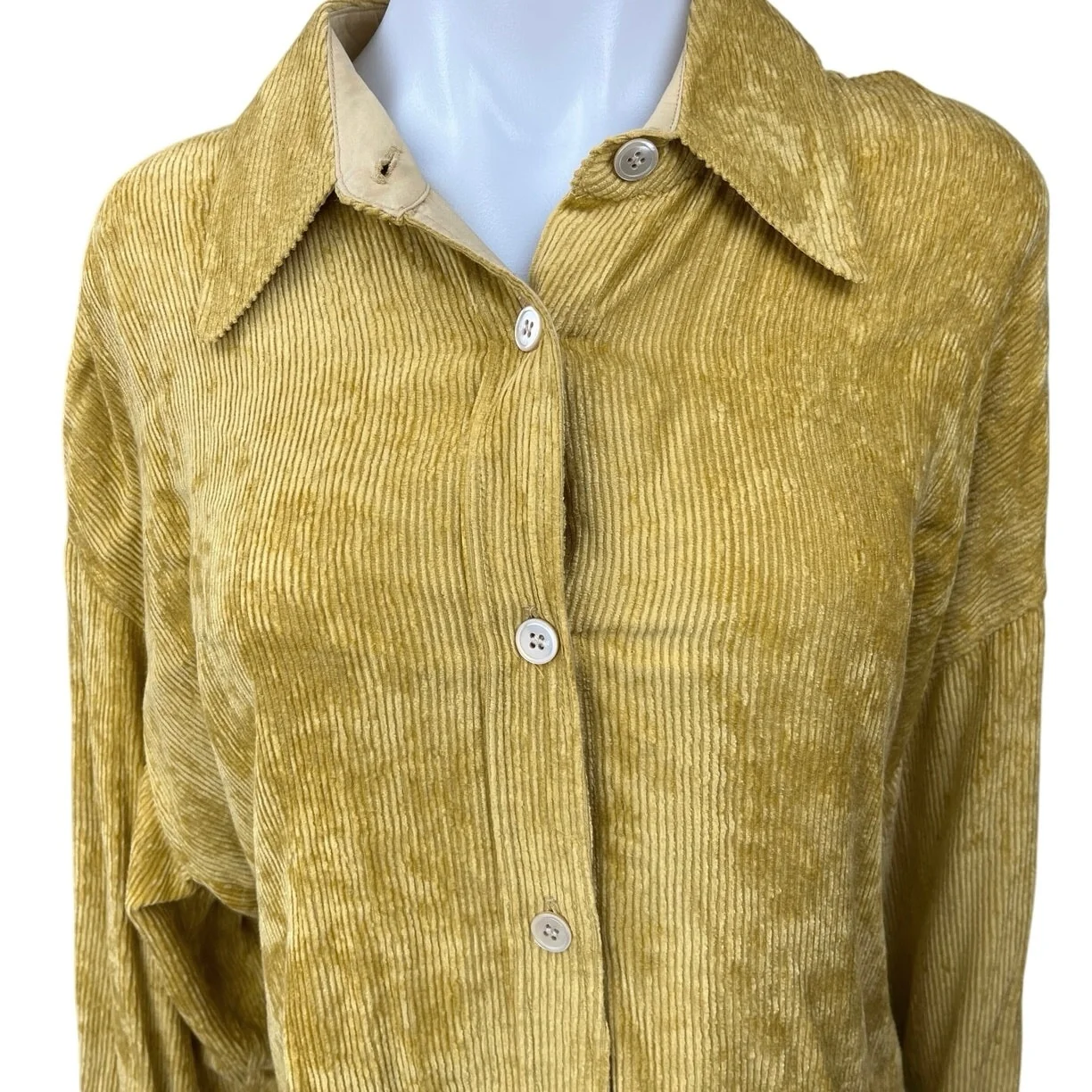 Isabel Marant Fanao Yellow Gold Corduroy Velvet Long Sleeve Button Up Shirt Top - Image 6