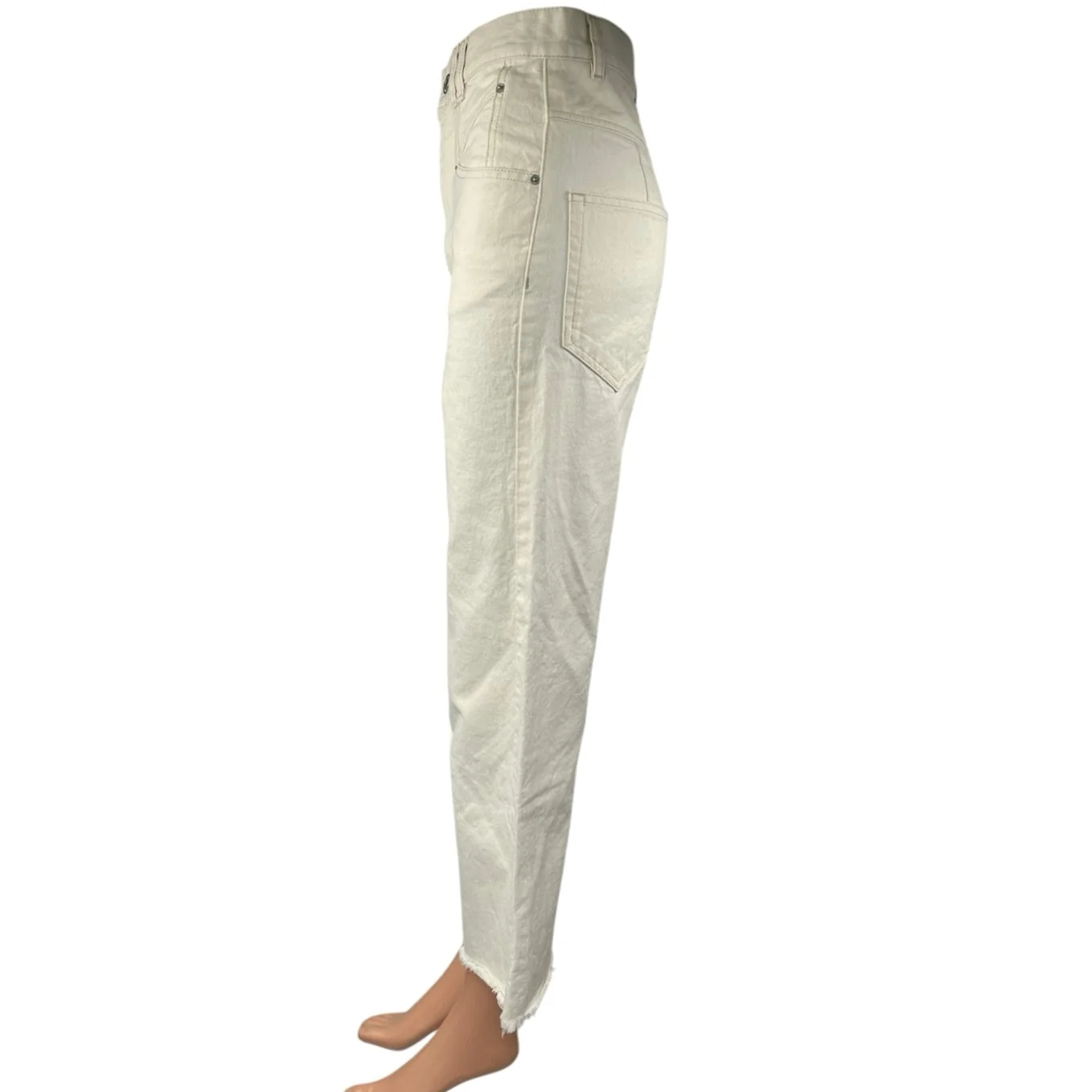 Isabel Marant Women's Cream Raw Hem High Rise Wide Leg Cropped Denim Jeans Sz 34 - Image 2