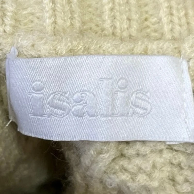 Isalis Women's Cream Cable Knit Foldover Turtleneck Crop Sweater Top Size S - Image 3