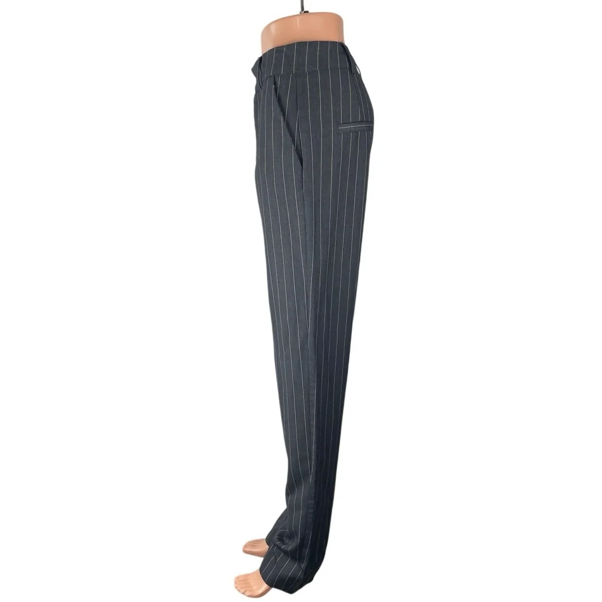 Isalis Women's Gray Striped High Rise Straight Relaxed Trousers Pants Size S - Image 3