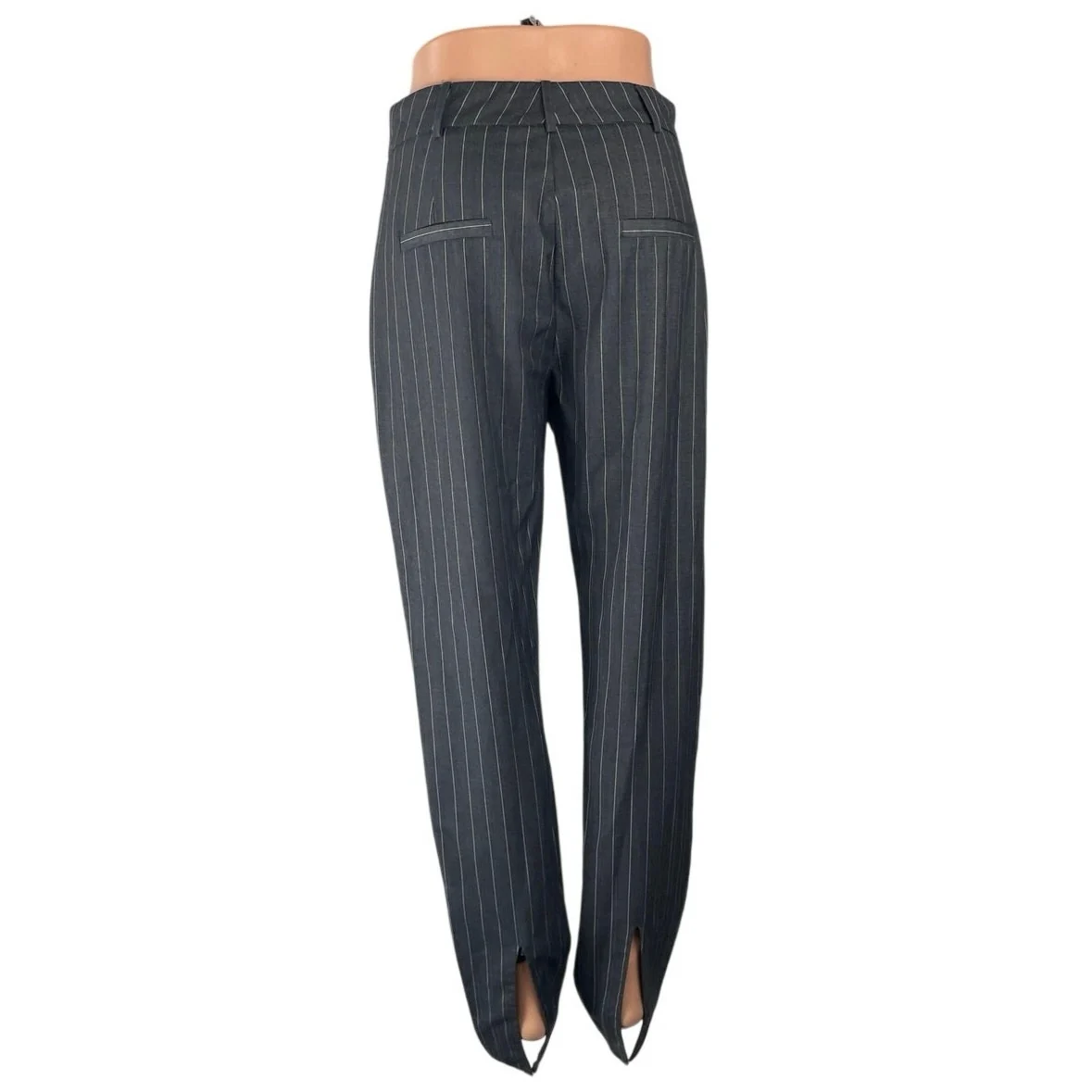 Isalis Women's Gray Striped High Rise Straight Relaxed Trousers Pants Size S - Image 4