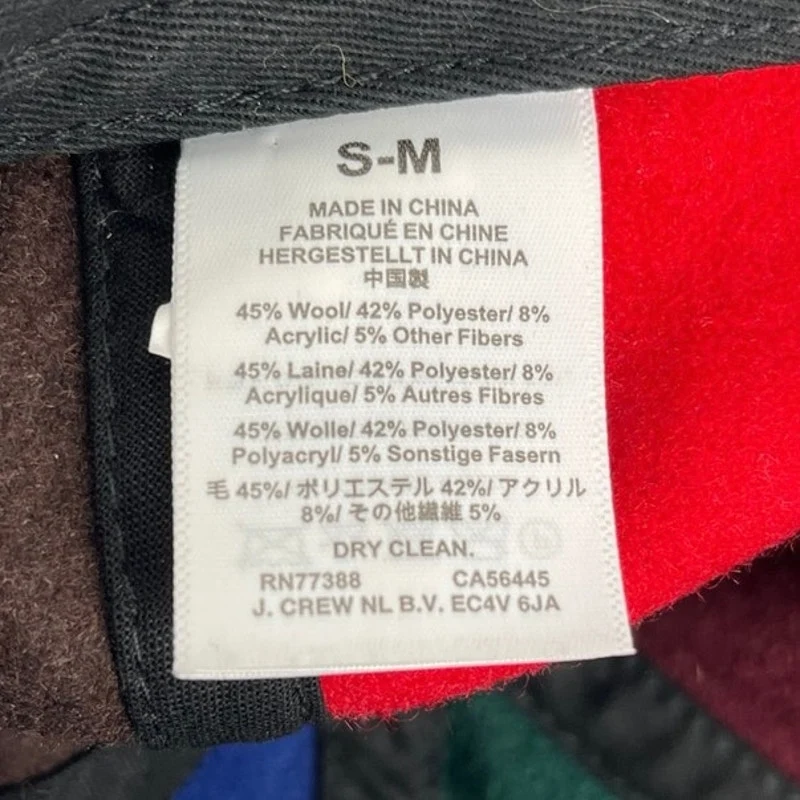 J. CREW Fall Cocktail Mix Wool Blend Colorblock Baseball Cap Hat Size S/M - Image 4