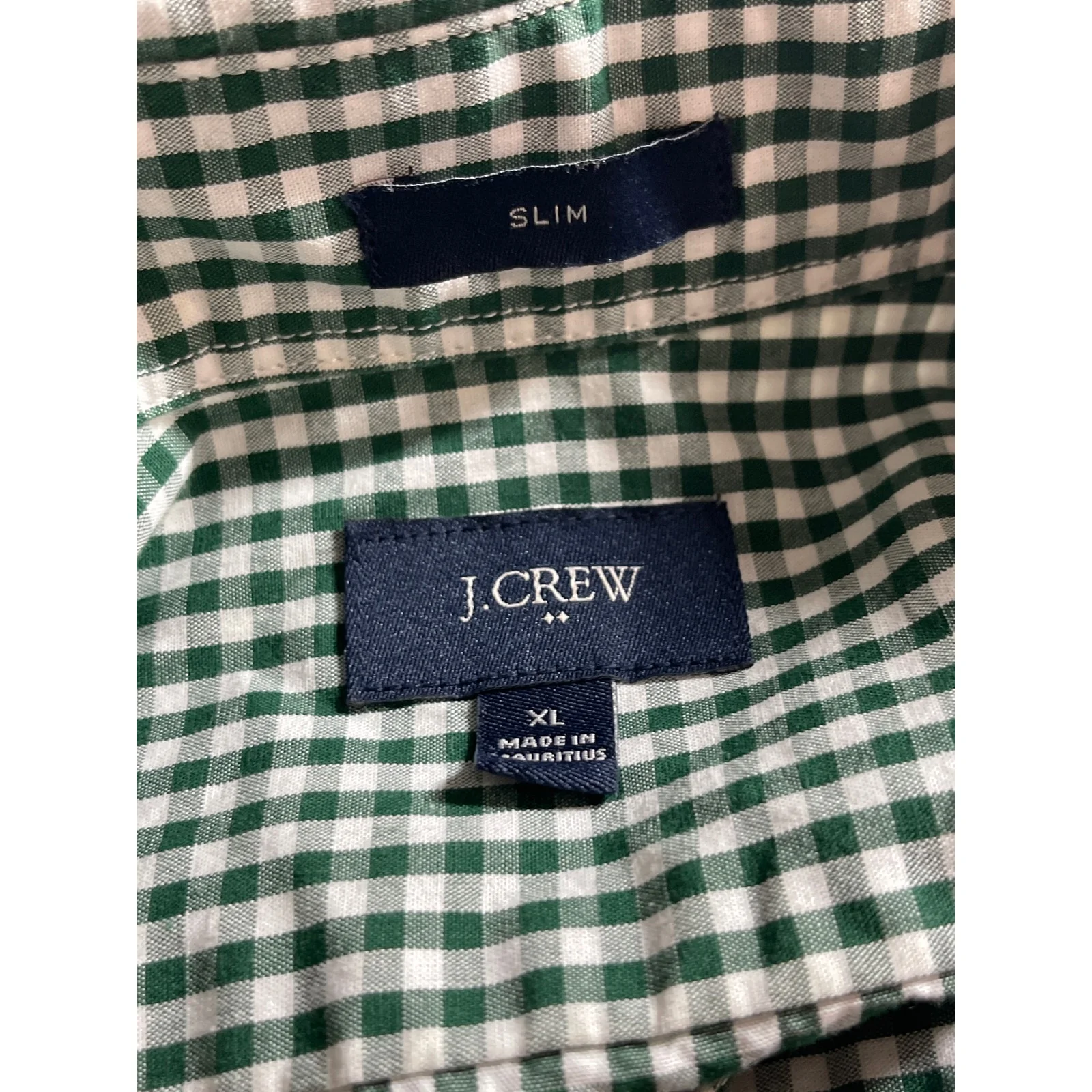 J.Crew Men's Green Slim Gingham Check Long Sleeve Button Down Shirt Top Size XL - Image 5