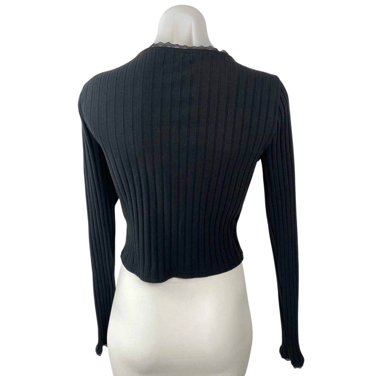 J.Crew Pointelle Black Ribbed Lace Trim Button Down Crop Cardigan Sweater Top S - Image 4