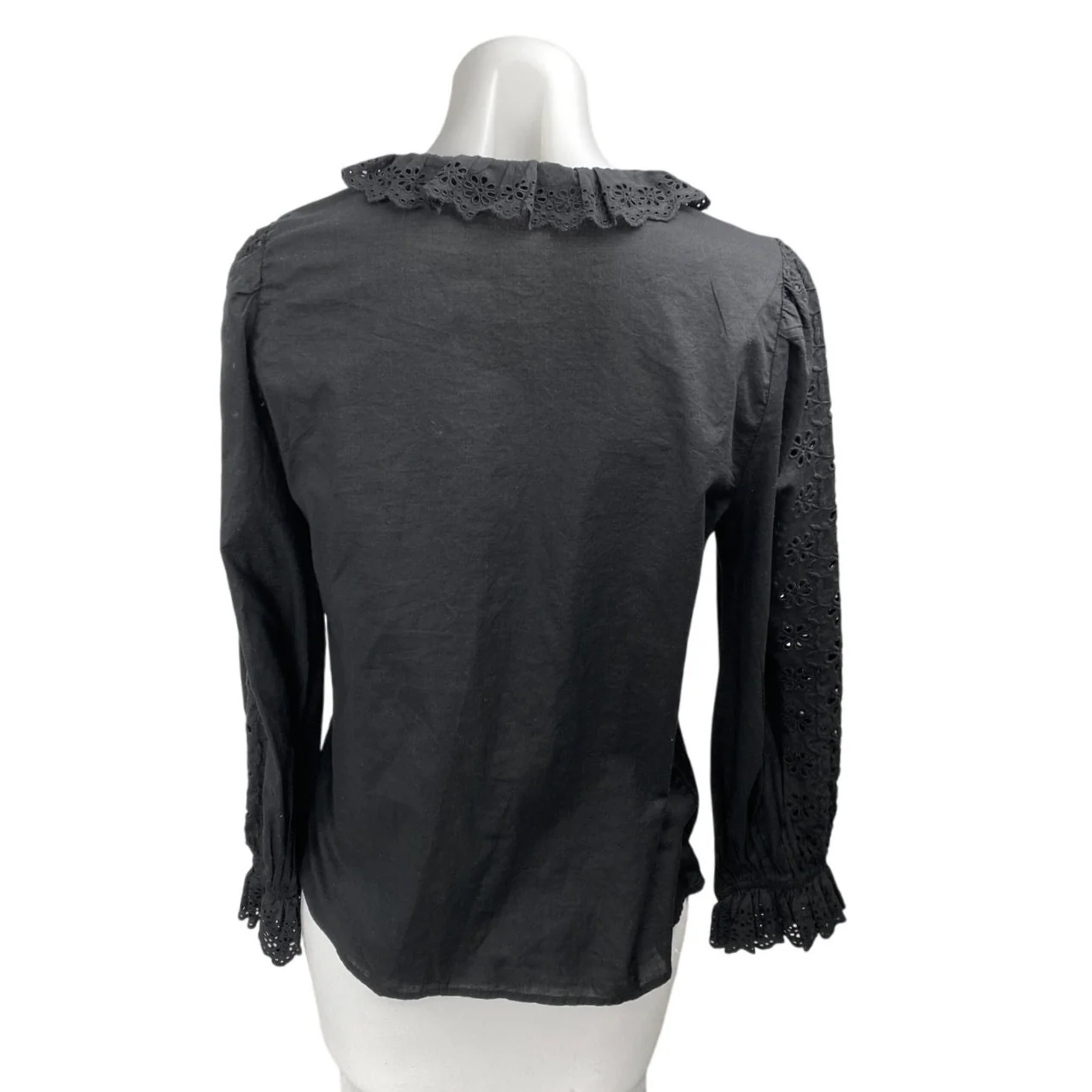 J.Crew Women's Black Ruffle Long Sleeve Button Down Shirt Blouse Top Size S - Image 2
