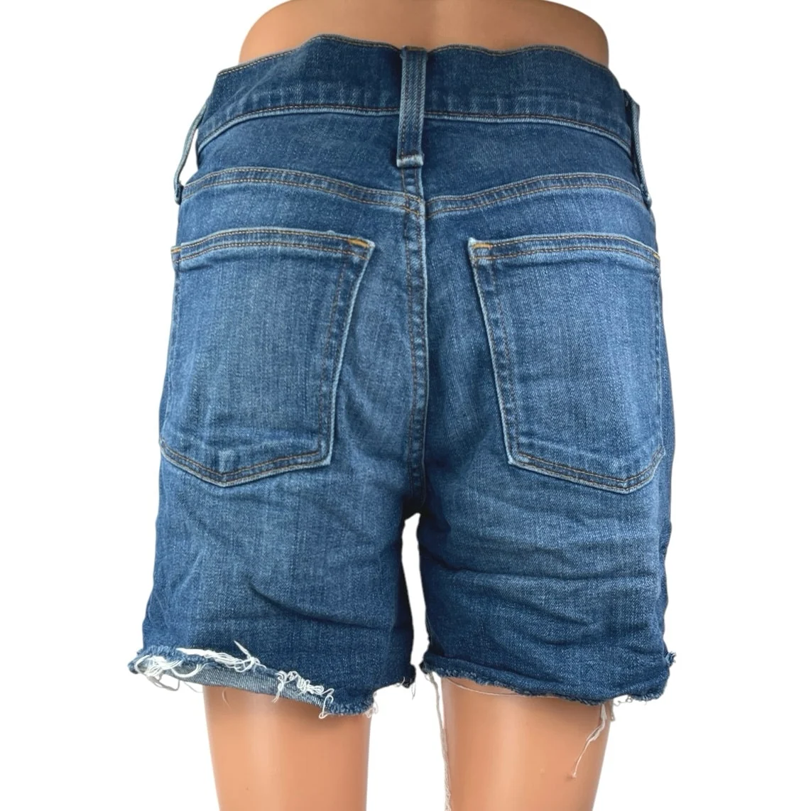 J.Crew Women's Blue High Waisted Medium Wash Cut-Off Denim Jeans Shorts Size 26 - Image 3