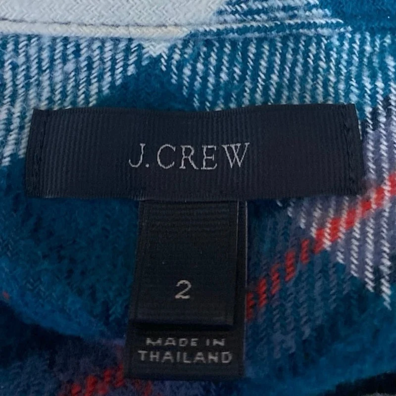 J.Crew Women's Blue Plaid Checkered Long Sleeve Flannel Button Down Shirt Top 2 - Image 3