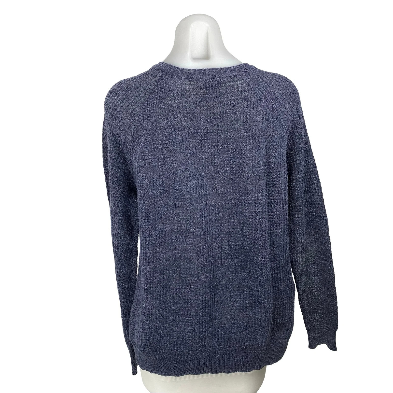 J.Crew Women's Navy Blue Linen Long Sleeve Knit Round Neck Sweater Top Size M - Image 4