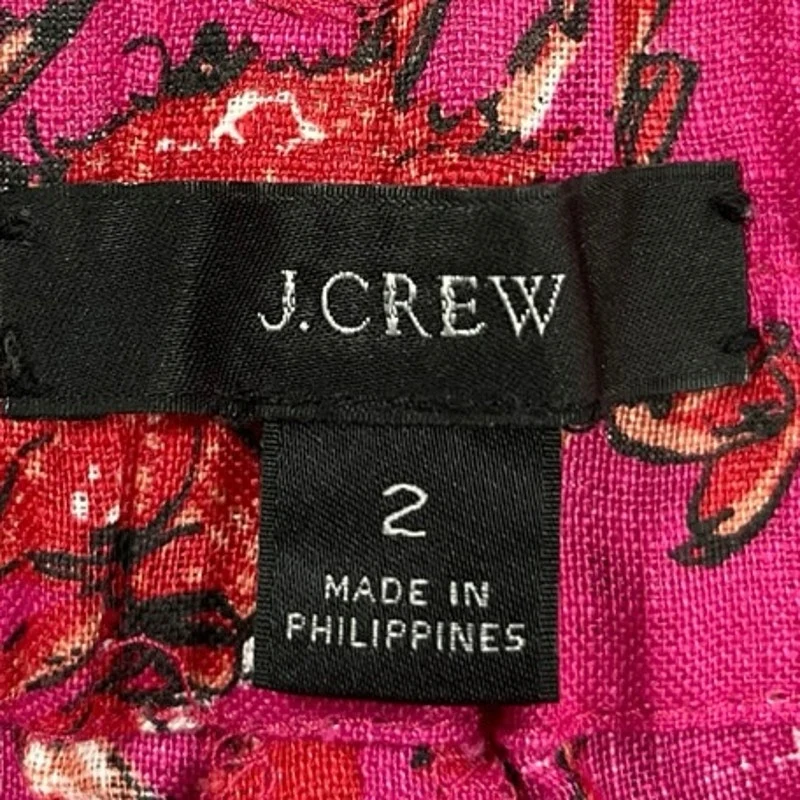 J.Crew Women's Pink 100% Linen Crab Print Wide Leg Tie Waist Trousers Pants Sz 2 - Image 5
