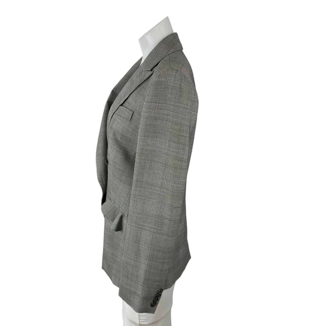 J.Crew Wool Gray Check Plaid Long Sleeve Double Breasted Blazer Coat Jacket Sz 2 - Image 2