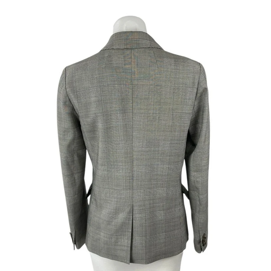 J.Crew Wool Gray Check Plaid Long Sleeve Double Breasted Blazer Coat Jacket Sz 2 - Image 3