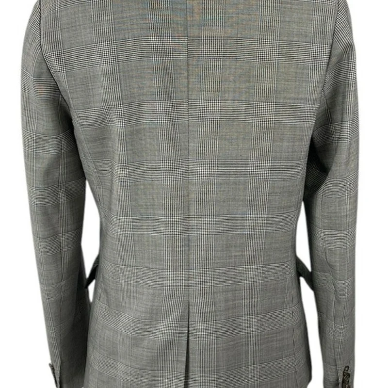 J.Crew Wool Gray Check Plaid Long Sleeve Double Breasted Blazer Coat Jacket Sz 2 - Image 4