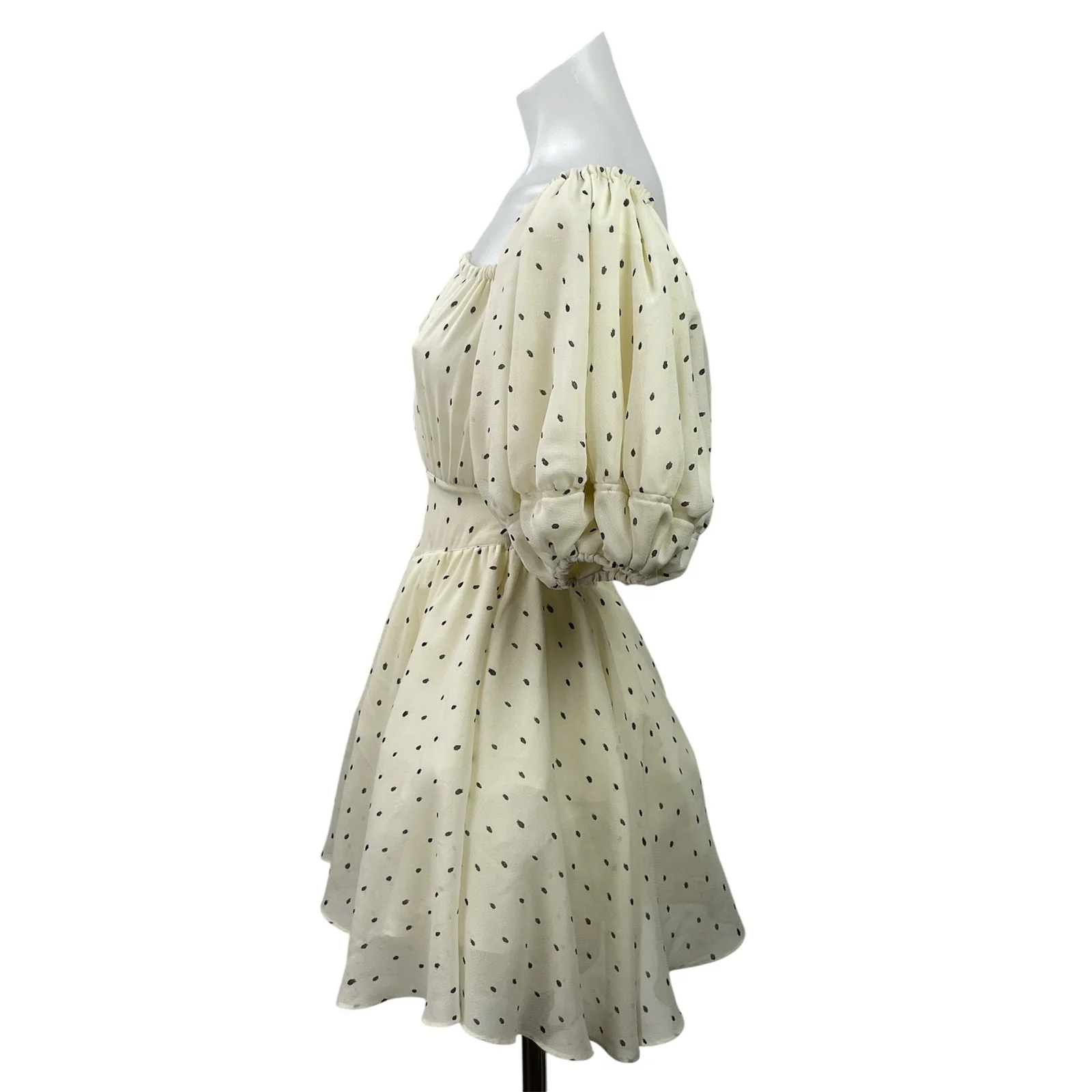 J.Ing Garland Garden White Polka Dot Half Puff Sleeve Flared A-Line Dress Sz XS - Image 2
