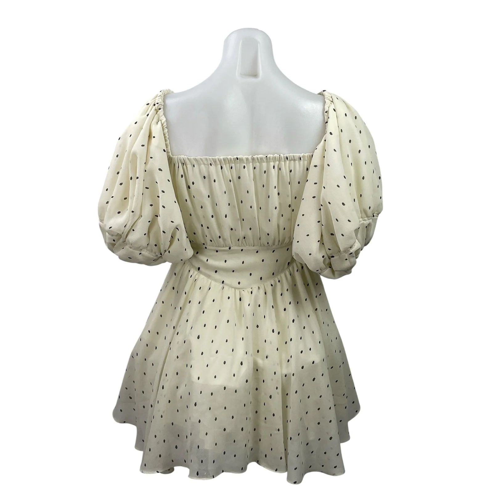 J.Ing Garland Garden White Polka Dot Half Puff Sleeve Flared A-Line Dress Sz XS - Image 3