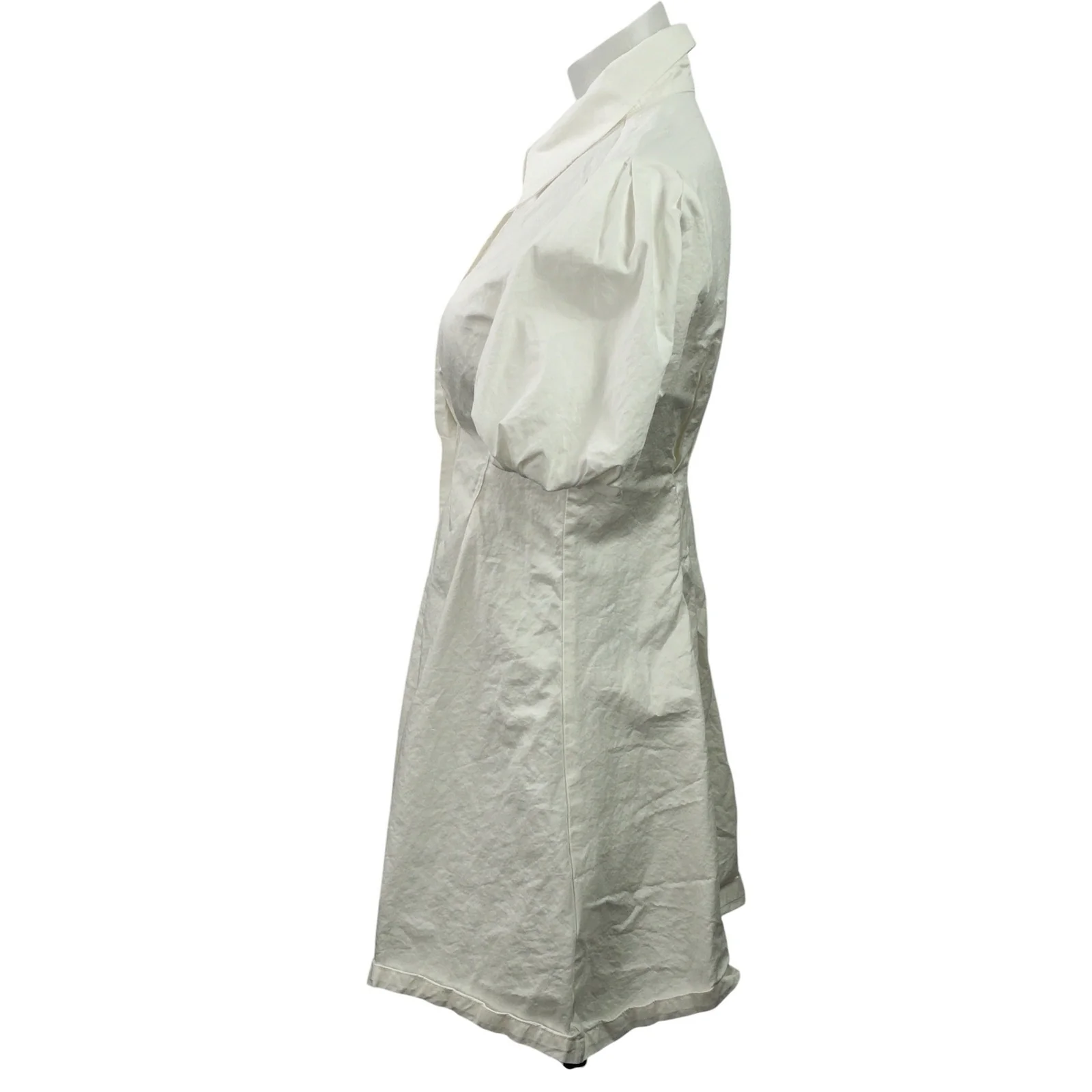J.Ing White Short Puff Sleeve Collared Button Down A Line Mini Shirt Dress XS - Image 2