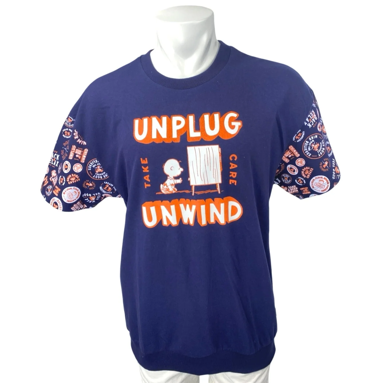 Jack & Jones Peanuts Unplug Unwind Men's Blue Short Sleeve Tee T-Shirt Top Sz L