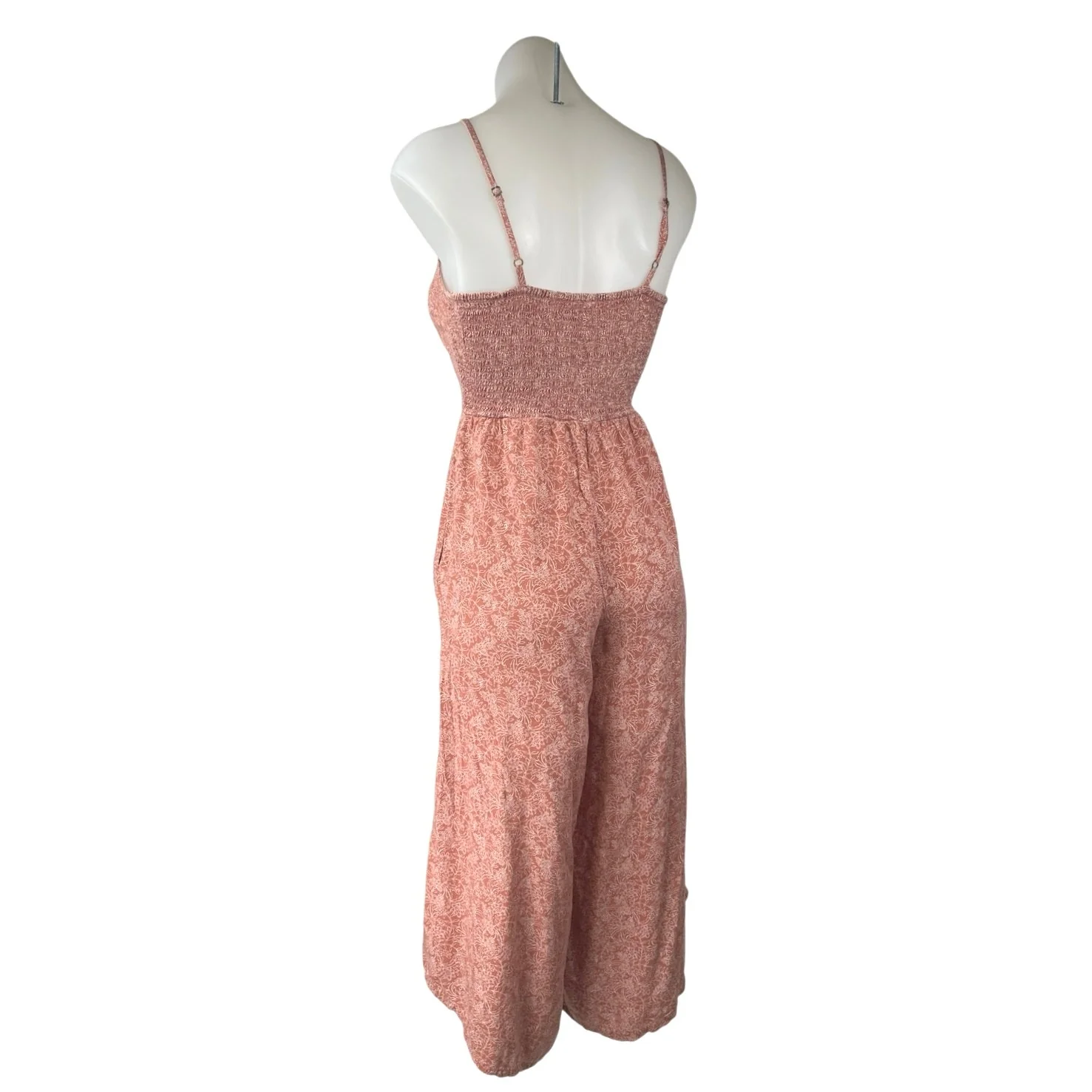 Japna Brown Floral Ruched Sleeveless Cami Camisole Wide Leg Jumpsuit Romper S - Image 2