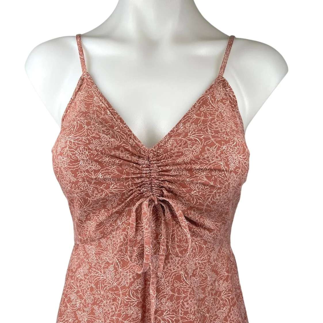 Japna Brown Floral Ruched Sleeveless Cami Camisole Wide Leg Jumpsuit Romper S - Image 3