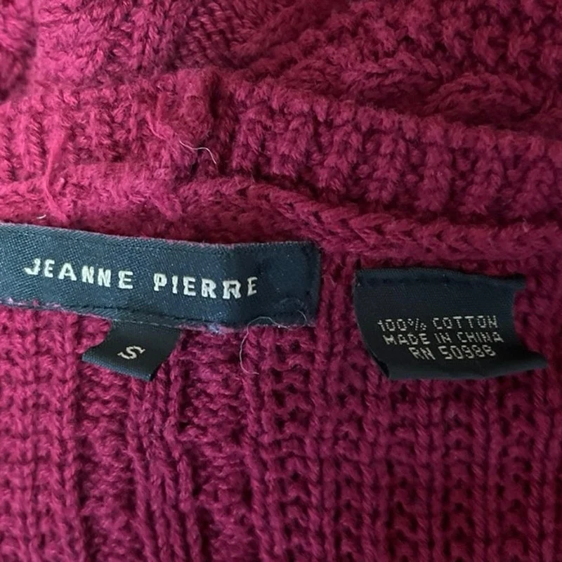 Jeanne Pierre Women Cotton Red Cable Knit Sweater Long Sleeve Pullover Size S - Image 3