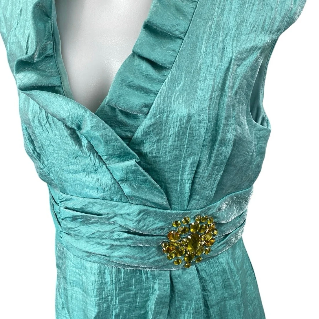 Jessica Howard Green Sleeveless Jeweled Rhinestone Ruffle Mini Sheath Dress 10 - Image 3