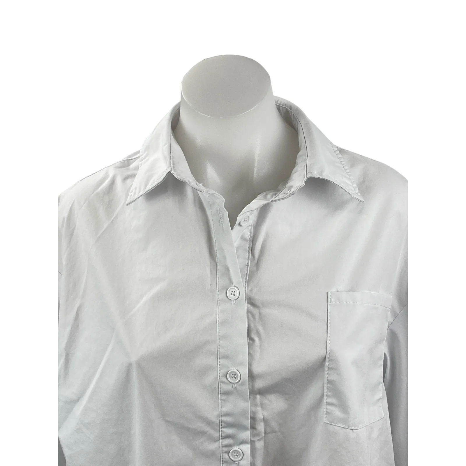 JN Junnou Women's White Long Sleeve Chest Pocket Button Down Shirt Top Size L - Image 2