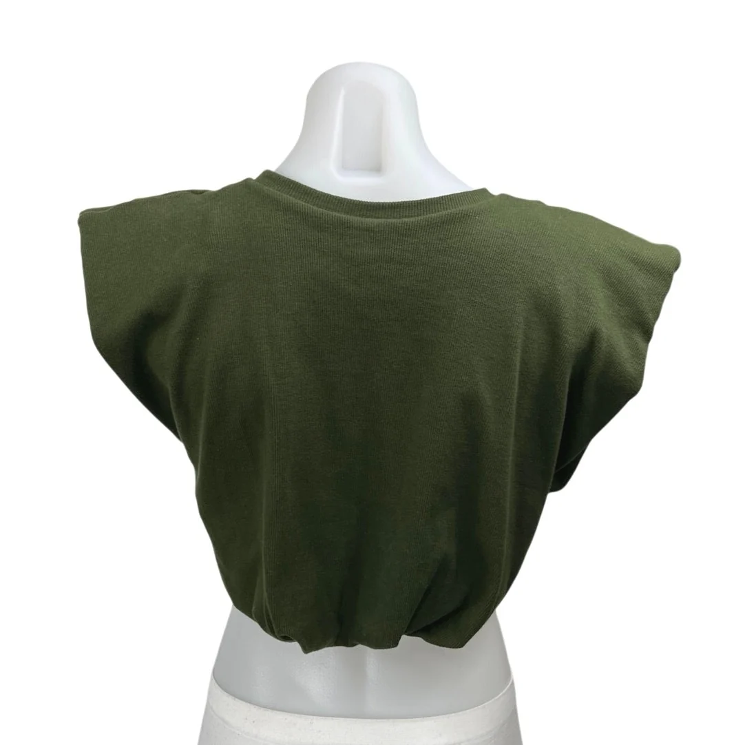 Johanna Ortiz Muraya Military Green Sleeveless Crop Muscle Tee T-Shirt Top Sz 2 - Image 3